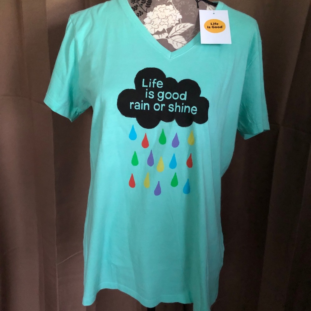 Life Is Good ☔️Rain or Shine🌈 Crusher Tee NWT